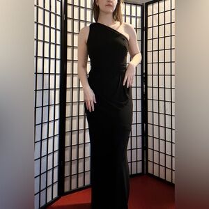 Vintage / Y2K Chaps by Ralph Lauren Elegant One Shoulder Black Gown